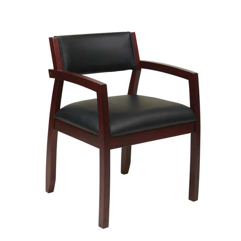 Chaise de salle d'attente en cuir de 22,75 po Deedee avec structure en bois, Acajou