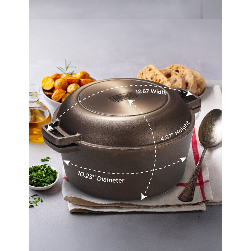 Cocotte en fonte 5 pintes avec couvercle de poêle de 10,25 po, finition bronze