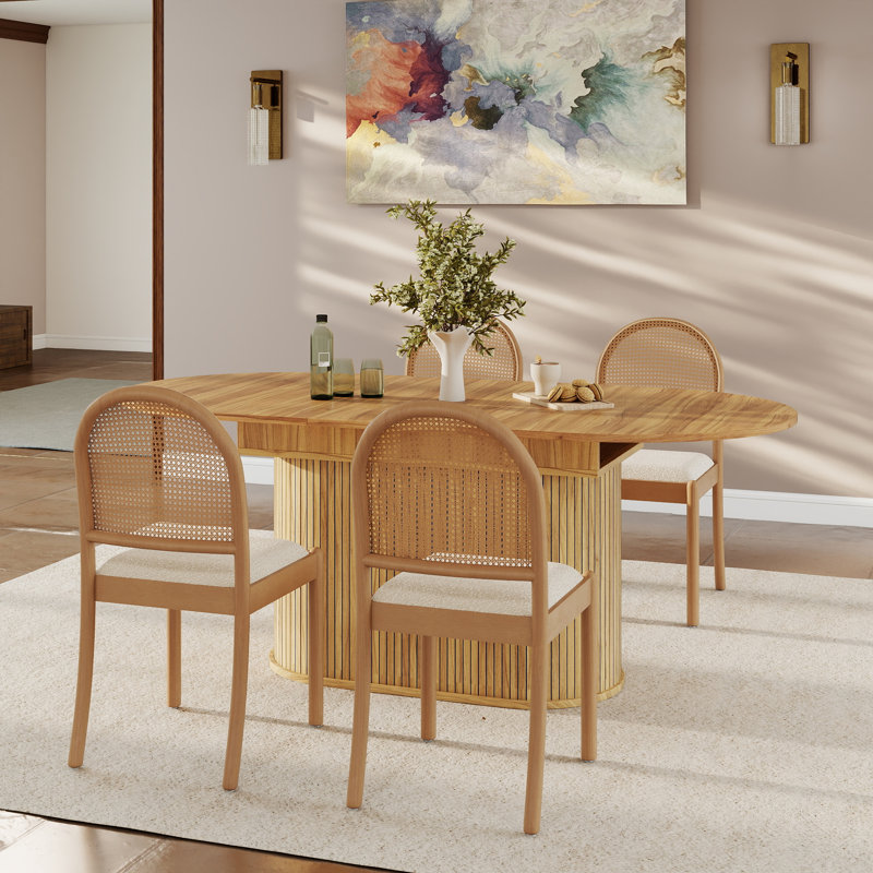 Ensemble de table de salle à manger extensible Mid-Century, 5 Pieces: Table, 4 Chairs, Wood, Beige/Wood
