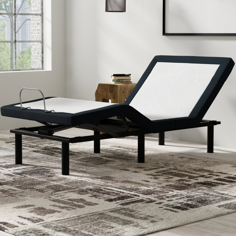 Lit simple TG réglable avec massage et pieds de 3 à 6 po blanc et gris anthracite