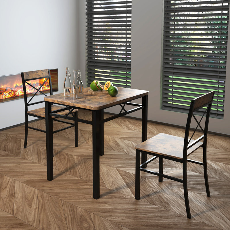 Ensemble de table de salle à manger 3 pièces, table de cuisine en bois avec chaises pour petits espaces