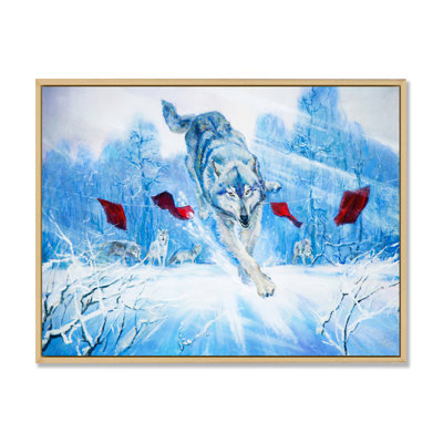 Paysage hivernal «Loup sautant» - peinture sur toile