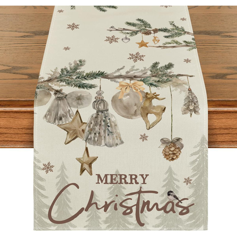 Trees Deer Bells Snowflake Christmas Table Runner