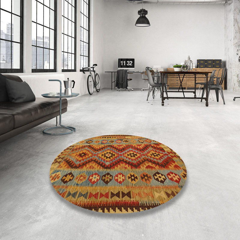 Tapis gris/rouge/crème contemporaine, Rond 8 pi
