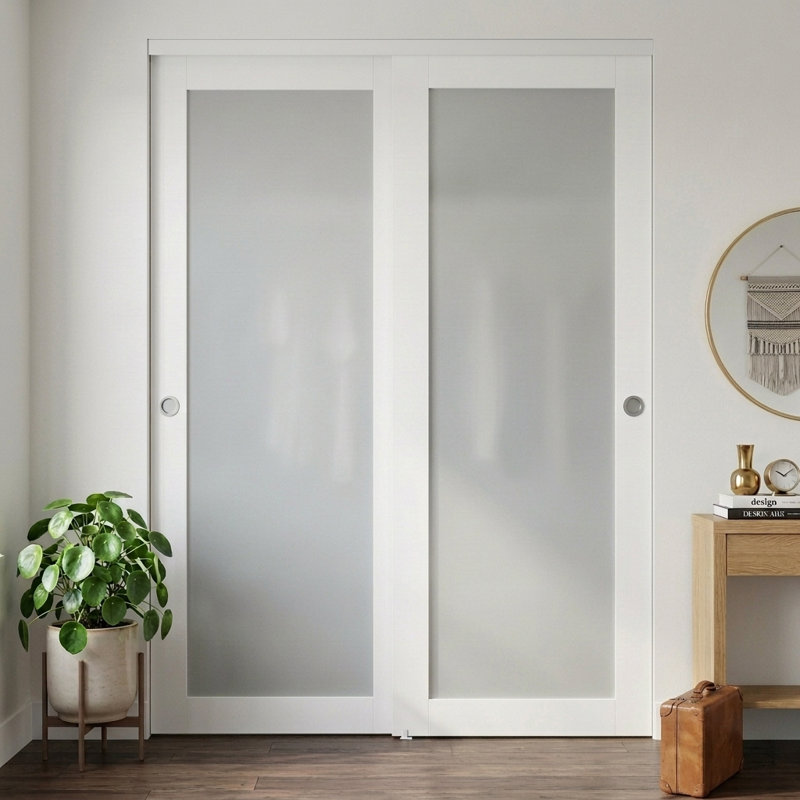 Portes coulissantes 60 po x 80 po en verre trempé et givré avec quincaillerie, aucun assemblage requis, 60 po x 80 po