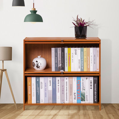 Organisateur de rangement compact en bambou avec portes rabattables pour le salon et le bureau personnel