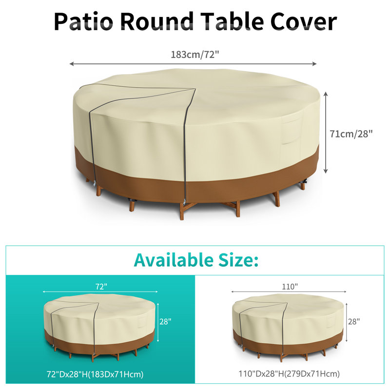 Outdoor Patio Dining Set Cover(Size Adjustable), 28" H x 72" W x 72" D