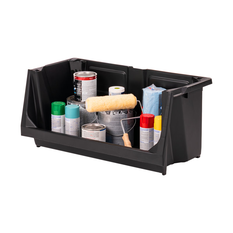 IRIS Open Front Stackable Storage Bins, Heavy Duty Garage Organization Containers, Matte Black