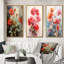 «Red Geraniums Scarlet Bloom Patchwork», ensemble de 3 pièces sur toile-1460009893-1460009889