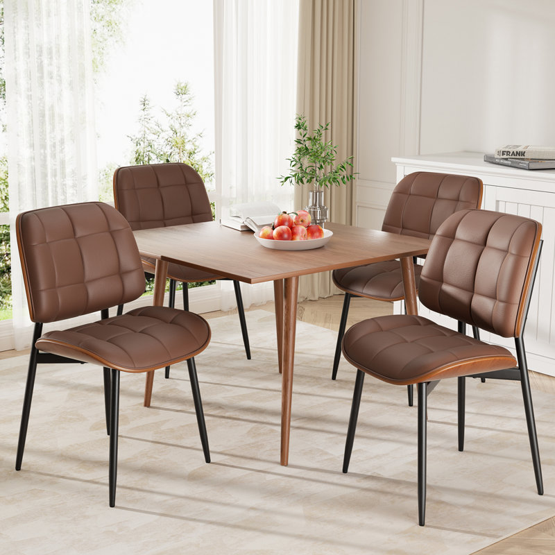 PU Leather Upholstered Dining Chairs With Stitched Detailing And Soft Padding - Perfect Side Chairs For Dining Rooms, Kitchens, And Living Rooms.