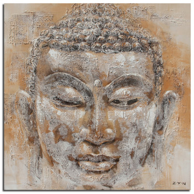 « paix bouddha », reproduction sur toile tendue orange/gris