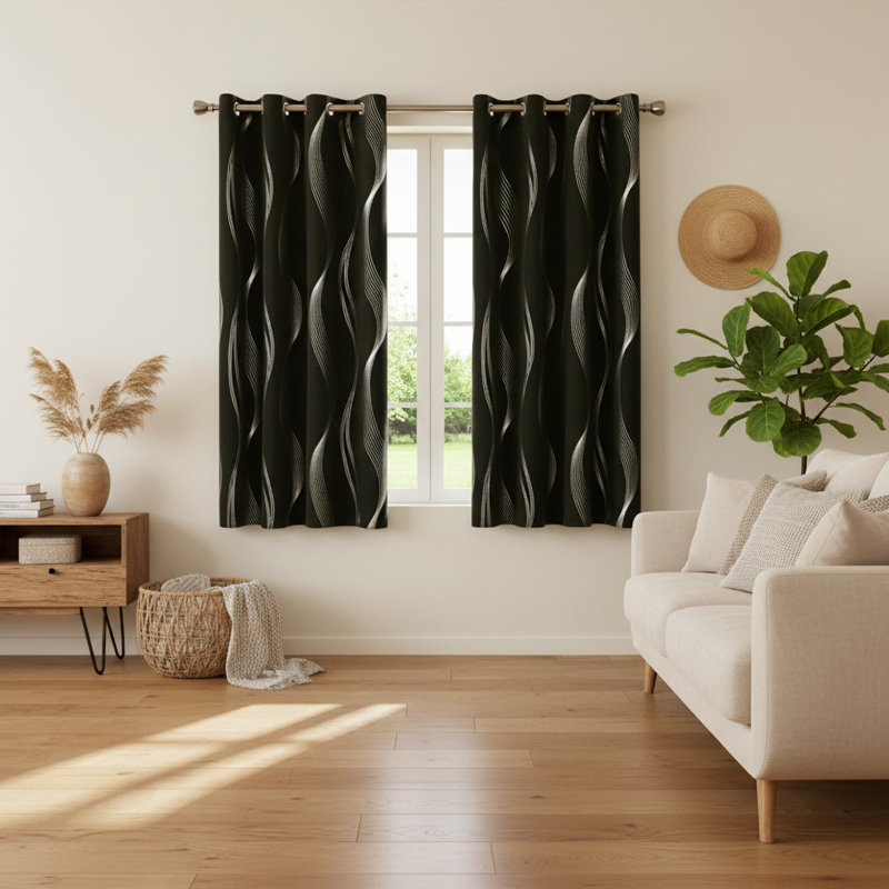 Blackout Curtain Panel Pair, Black, 117cm Width x 137cm Drop