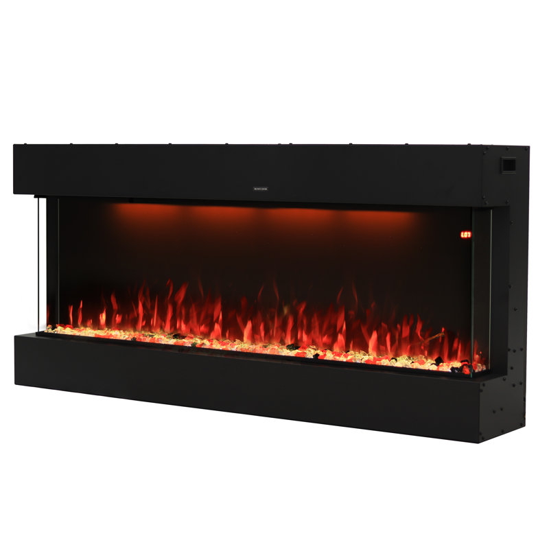3 Sided Recessed and Wall-mounted Electric Fireplace Insert, 5 Flame Speeds, 13 Fuel Bed & Flame Colour Options,authentic Log Burning Sound, 9h Timer