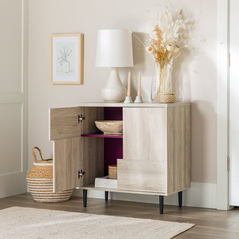 Armoire d'appoint à 2 portes Glenni, Birch/Magenta Interior