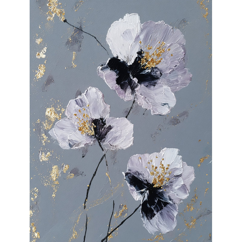 «Silver Bloom Harmony», art mural sur toile tendue, H 16 po x l 12 po x P 1 po