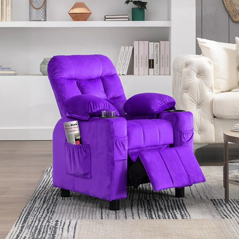 Fauteuil inclinable pour enfants de 15,7 po avec porte-gobelet, fauteuil ergonomique réglable en velours avec repose-pieds pliable et poches latérales, canapé pour tout-petit pour chambre d'enfant
