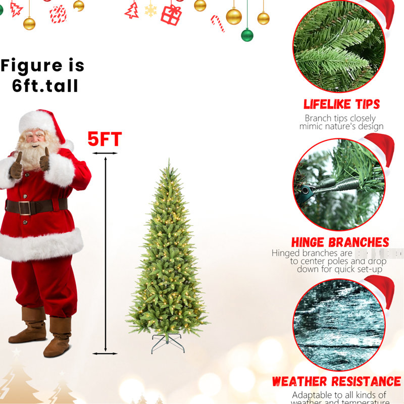 Arbre de Noël de 4 pi avec 150 lumières à DEL blanc chaud écoénergétiques, 424 branches Pe + réalistes, structure à charnières peu encombrante et support stable pour les petits espaces, support de soutien à installation rapide mixte