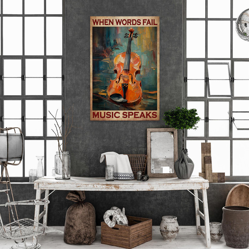 «Violin quand les mots échouent, musique parle», reproduction d'art graphique sur toile tendue, H 20 po x l 16 po x P 1,25 po