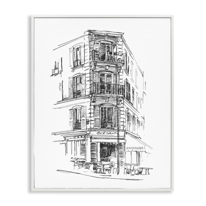 «Parisian Boulevard Study», giclée par Ethan Harper, H 30 po x l 24 po, Estampe numérique encadrée blanc bord de mer