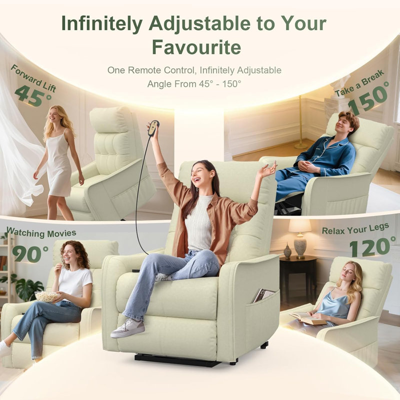 67cm Wide Home Theatre Recliner with Massager, Beige