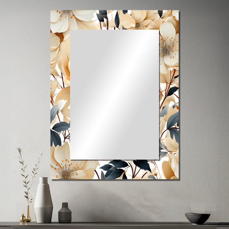 Celeny Mosaic Inspired Floral Serenity - Floral Decorative Mirror, Cottage Wall Mirror, Printed Metal Art, 40" x 30"