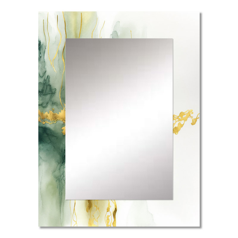 Awakenings In Spanish Moss VI - Liquid Ink Unique Wall Mirror, Green Mirror, Printed Metal Art, 40" x 30"