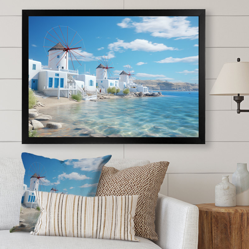 «Grèce Serenity In Mykonos - Grèce», reproduction sur toile encadrée, H 12 po x l 20 po x P 1 po, Cadre simple noir