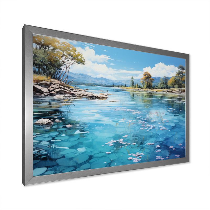 River Azure Mirrors I - Landscapes Canvas Wall Art, H 12 po x l 20 po x P 1 po, Cadre simple argenté