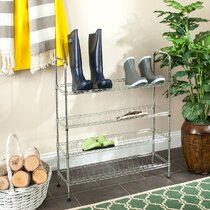 4 Tier Shoe Rack Black Metal with Natural Wood - Brightroom™