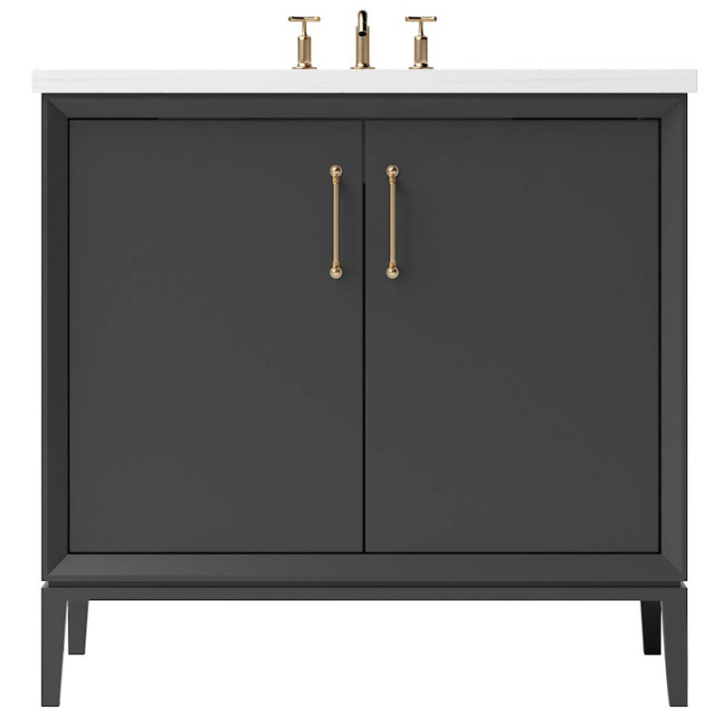 Meuble-lavabo simple Alexandra, Noir cassé, Or satiné, 30"