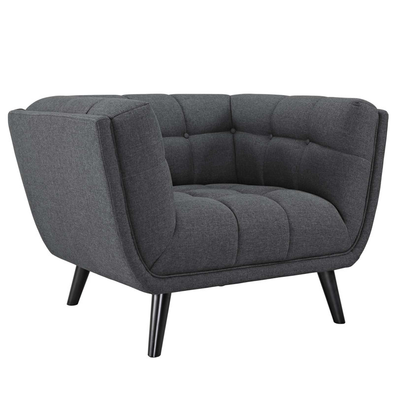 Ensemble de canapé et fauteuil rembourrés en tissu 3 pièces Bestow, Velours gris performance