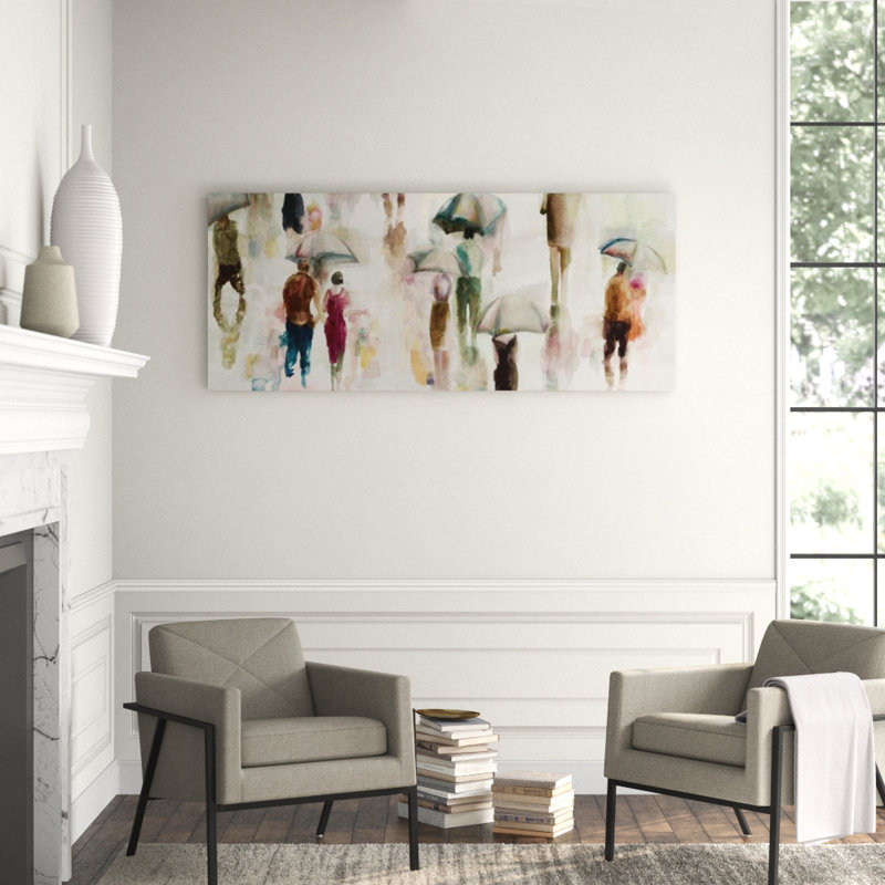 Umbrella Season I Painting by Eden Edwards, Knife Gel, 30" H x 71" W  x 1.5" D