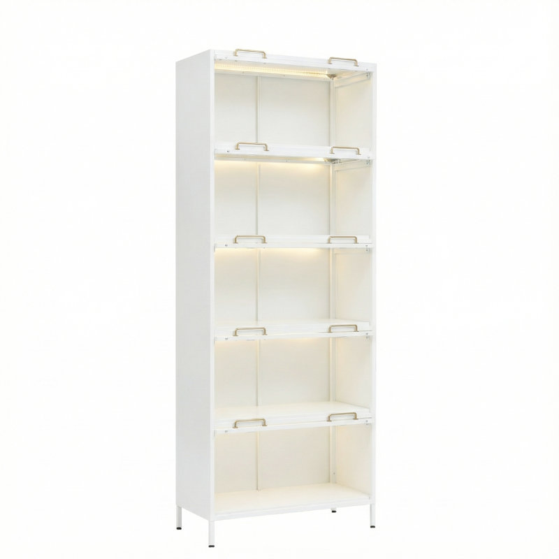 Vitrine de 76,75 po en fer avec portes en verre, Blanc