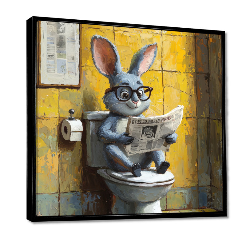 Ketterer lapin avec des lunettes dans la toilette I - lapin, art mural, H 16 po x l 16 po, Impression encadrée flottante