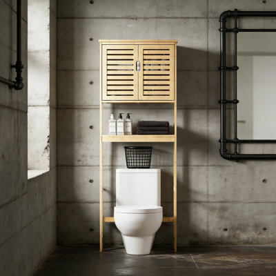 Over The Toilet Storage Cabinet With Adjustable Shelf, Freestanding Bamboo Bathroom Organizer For Space Saving Storage In Bathroom Or Laundry Room