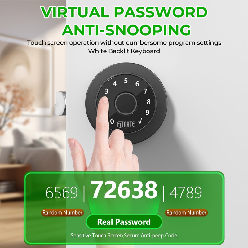 Matte Black Smart Fingerprint Door Knob with Keypad and App Control