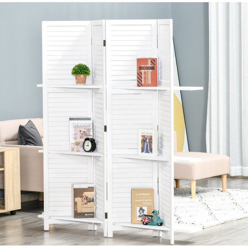 Paravent 4 panneaux de 67 po de hauteur avec 4 tablettes amovibles - Rangement pliant pour la chambre à coucher, le bureau personnel et le salon