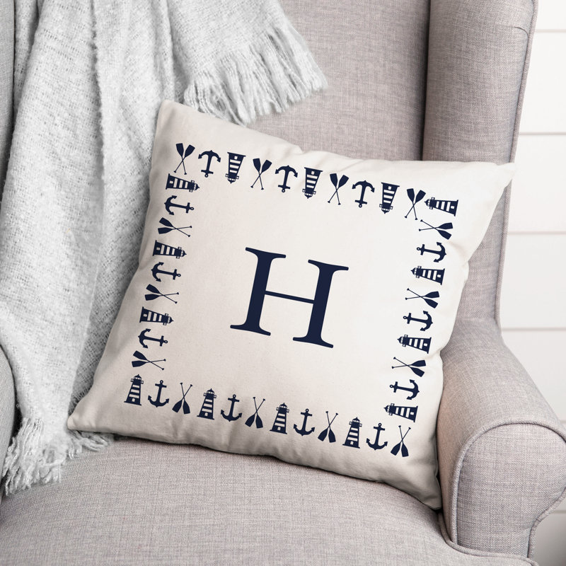 Nautical Monogram Outdoor Square Pillow Cover & Insert, H