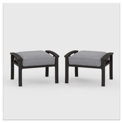 Ensemble de 2 repose-pieds d'extérieur en métal toutes saisons avec coussins en polyester, structure kaki et sièges gris, largeur de 26 pouces