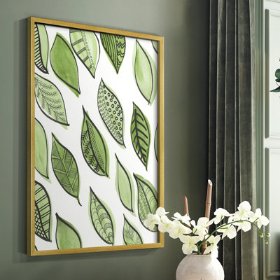 Reproduction encadrée de motifs de feuilles à motif IV - bois massif