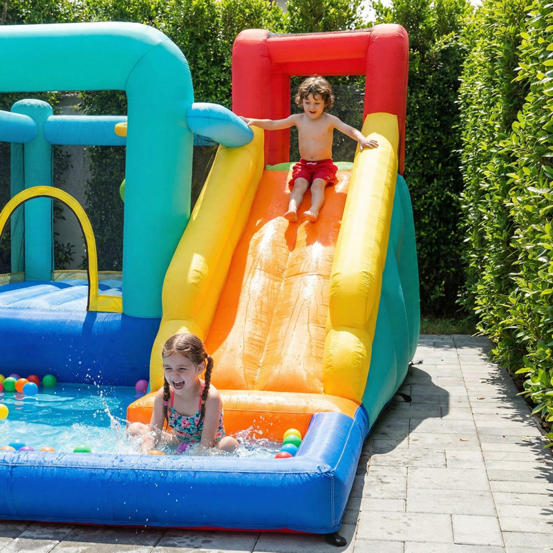 Multi-Function Inflatable Slide Water Park With High-Density Safety Netting
