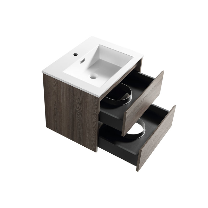 Meuble-lavabo simple mural 24 po Delly, Gris / Brun