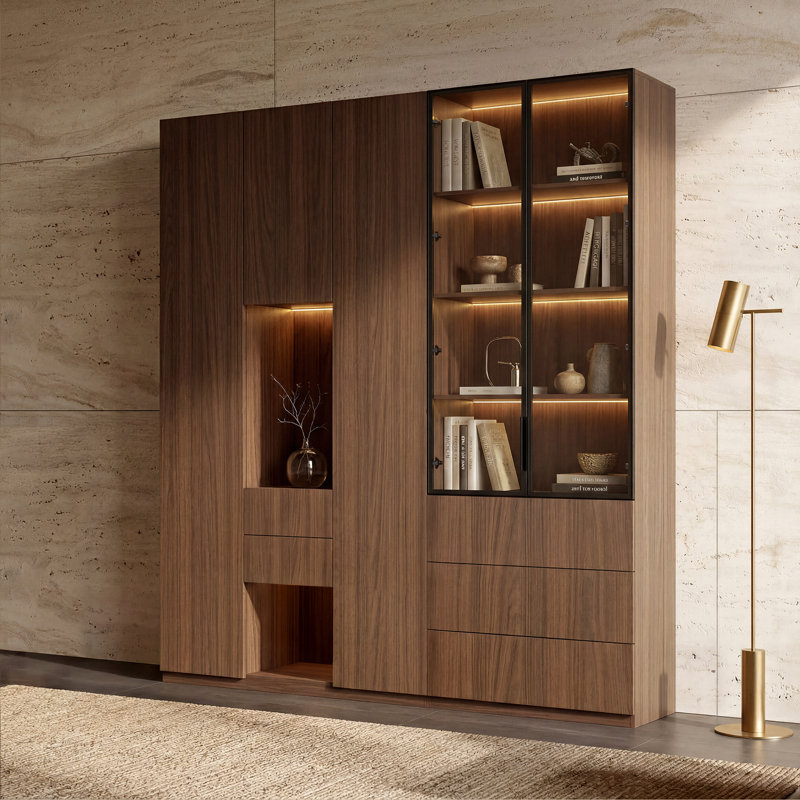 92.5'' H Two-Piece Bookcase With Led Lighting, Brown