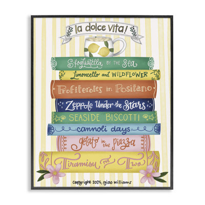 Italian Kitchen Cook Books Framed Giclee, design by Giao Williams