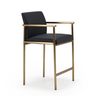 Tripo - Modern Black Vegan Leather + Brass Counter Chair