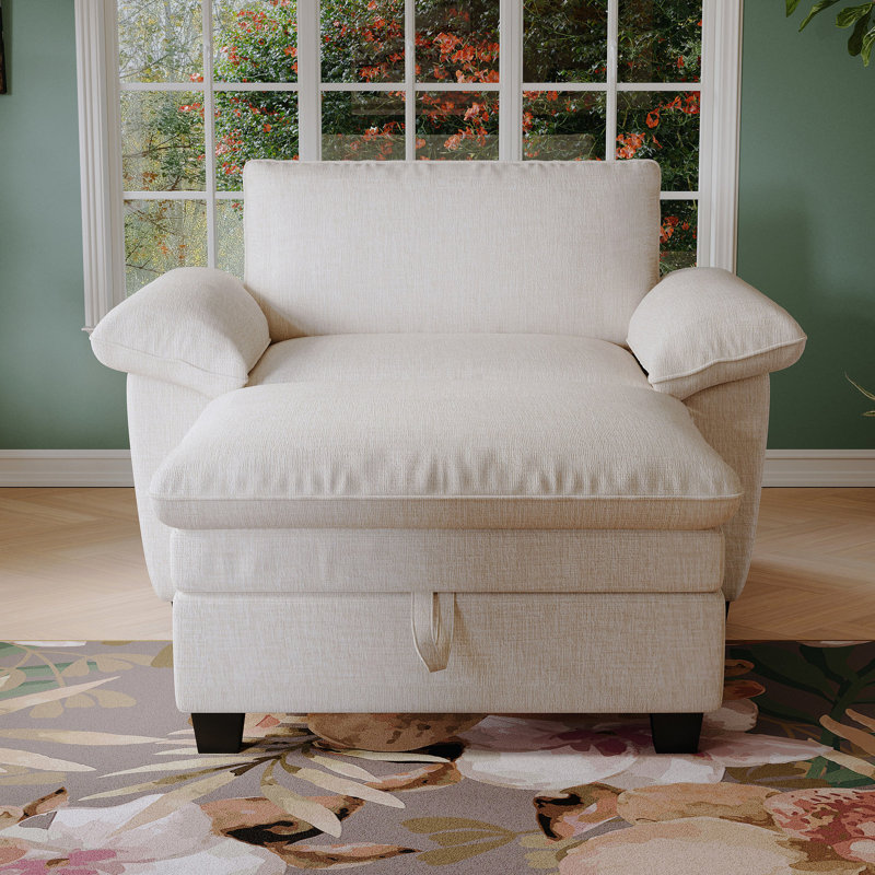 Méridienne surdimensionnée en chenille beige avec rangement - Confortable et confortable pour un salon de chambre à coucher de 51 po
