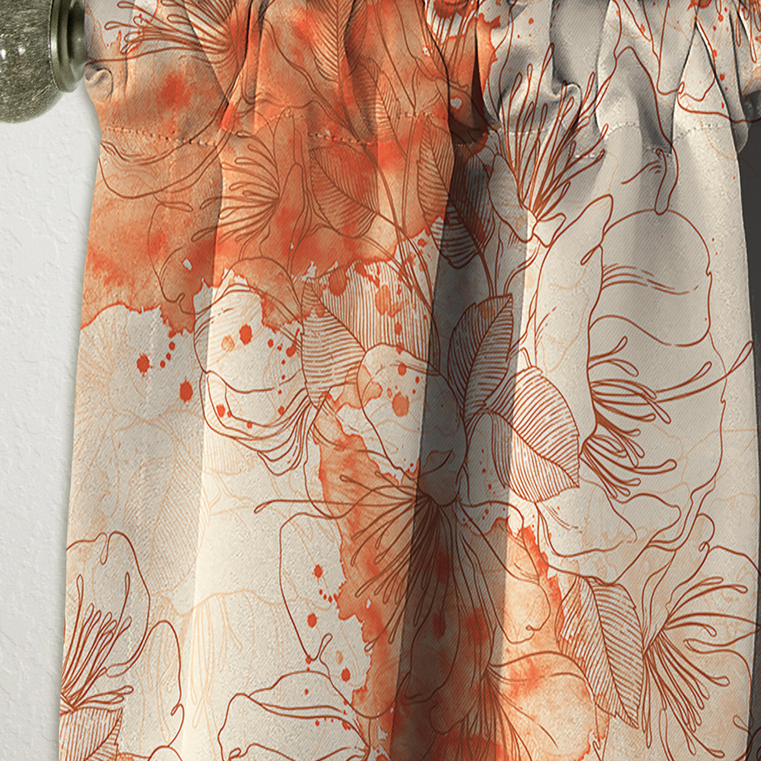 Handdrawn Asian Flowers with Orange Watercolor - Floral Blackout Curtain Single Panel East Urban Home Size per 