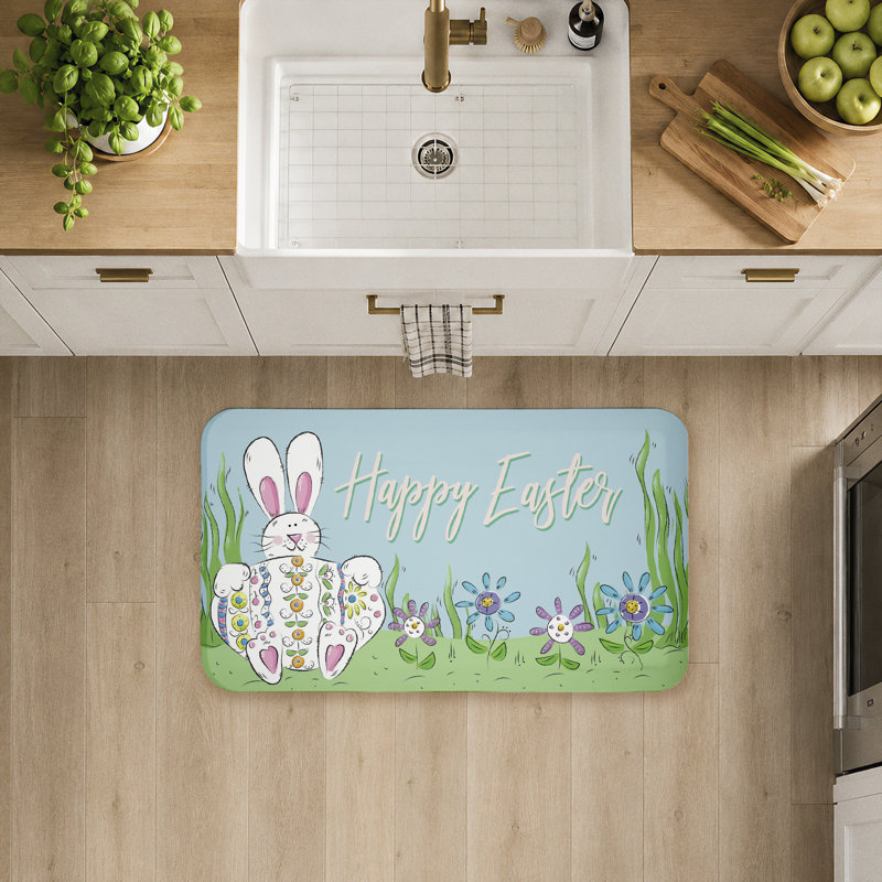 Tapis de sol imprimé Joyeuses Pâques avec fleurs imprimé, par Deidre Mosher, Joyeuses Pâques avec des fleurs