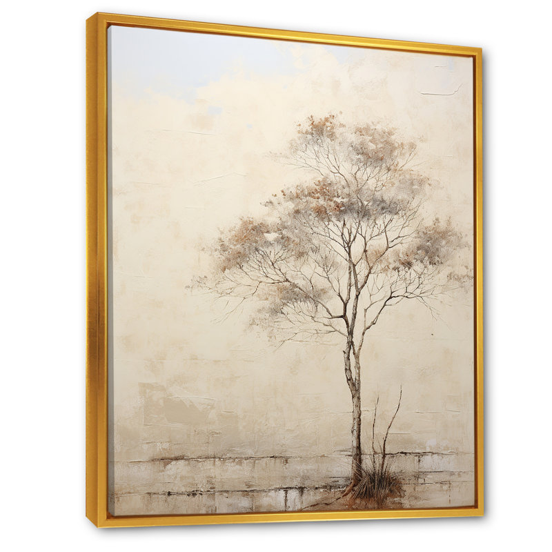 " African Beige Tree Minimalism ", Gold Floater Framed, 44" H x 34" W