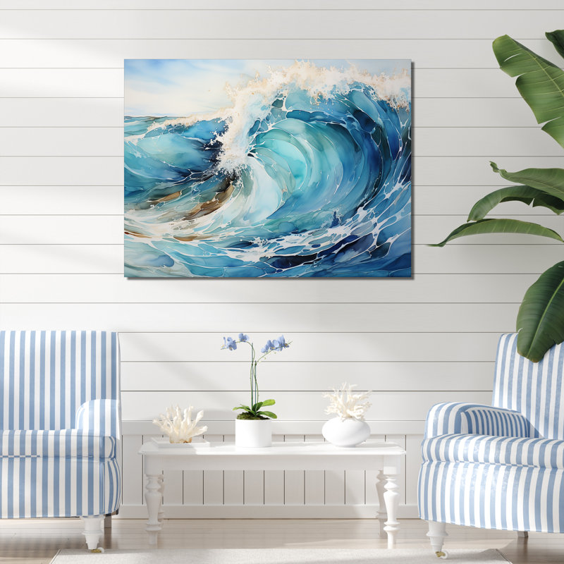 «Blue Wave Ocean Storm I» sur toile, Toile tendue, H 24 po x l 32 po x P 1 po